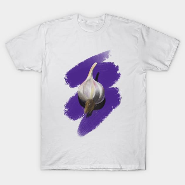 Garlic on purple T-Shirt by Katya Kamenskaya